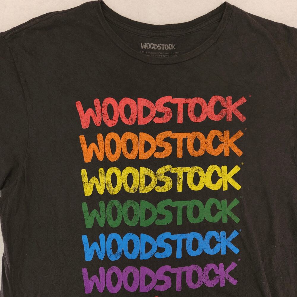 Woodstock 1969 Casual Short Sleeve Crew Neck Graphic Shirt Womens Size XL Black